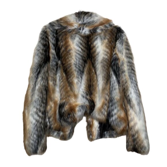 Vintage Boutique Faux Fur Coat Multi-Tone Plush Jacket – Size 10 - Picture 2 of 5